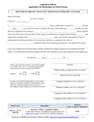 Application for Nomination by Party Primary - Legislative Offices - Wyoming