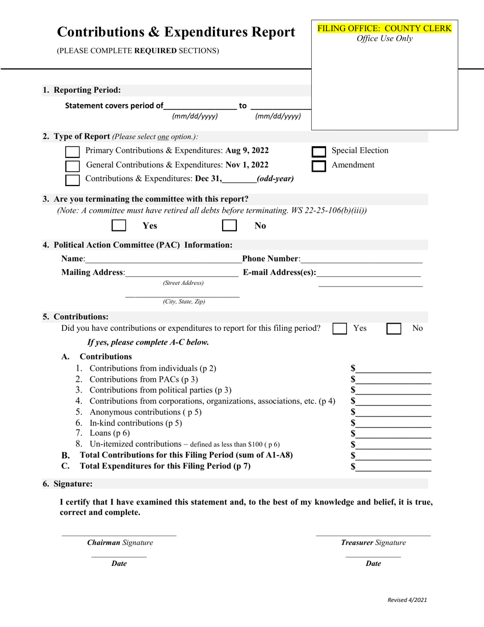Contributions  Expenditures Report - out of State Political Action Committee - Wyoming, Page 2