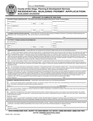 Form PDS291 Residential Building Permit Application - County of San Diego, California