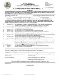 Form ACR521 &quot;Documentary Transfer Tax Affidavit&quot; - County of Riverside, California