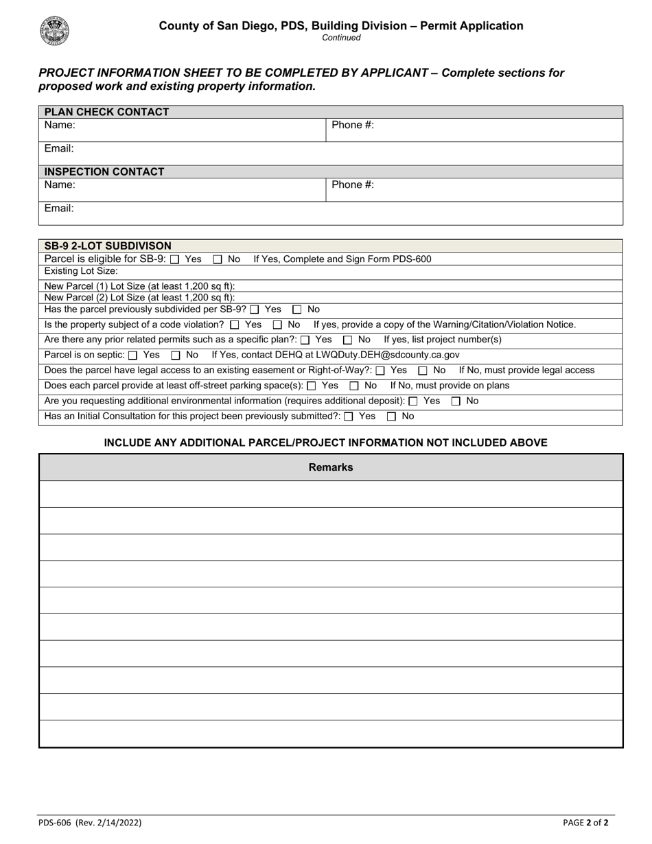 Form Pds 606 Fill Out Sign Online And Download Fillable Pdf County