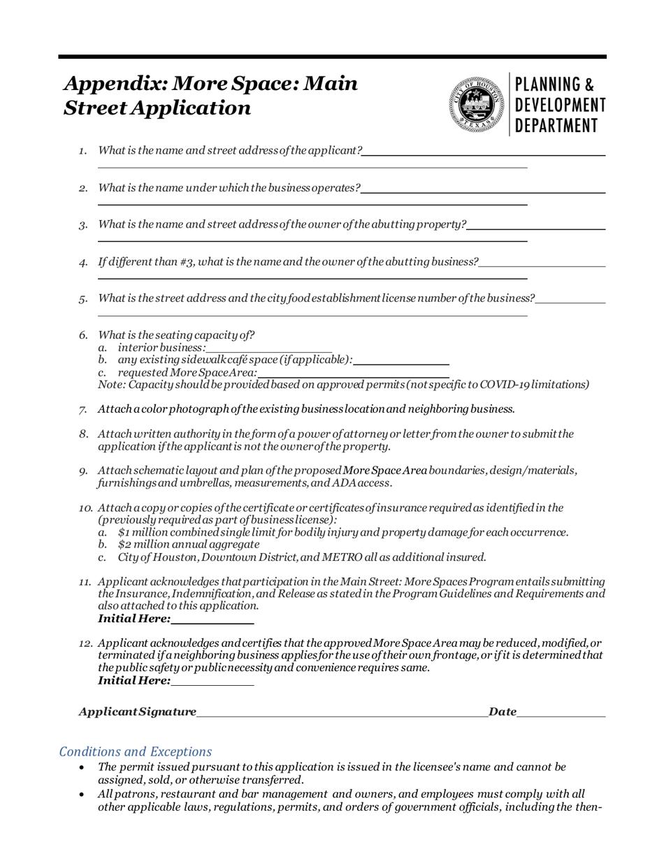 More Space Main Street Application - City of Houston, Texas, Page 1