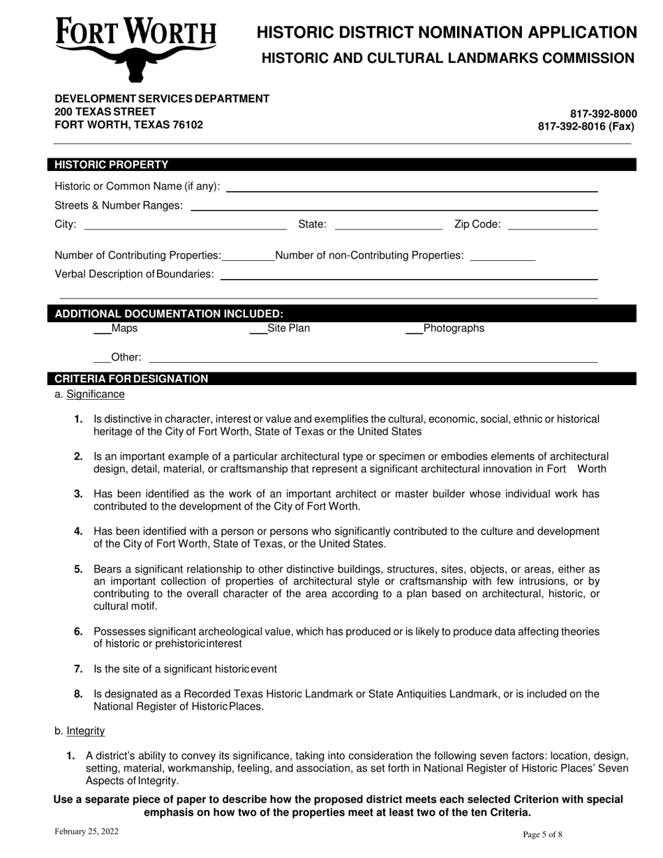Historic District Designation and Nomination Application - City of Fort Worth, Texas, Page 5