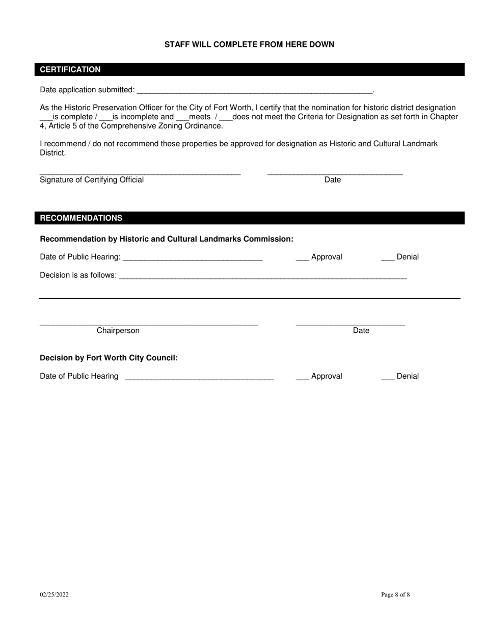 Designation of Individual Property Nomination Application - City of Fort Worth, Texas, Page 8