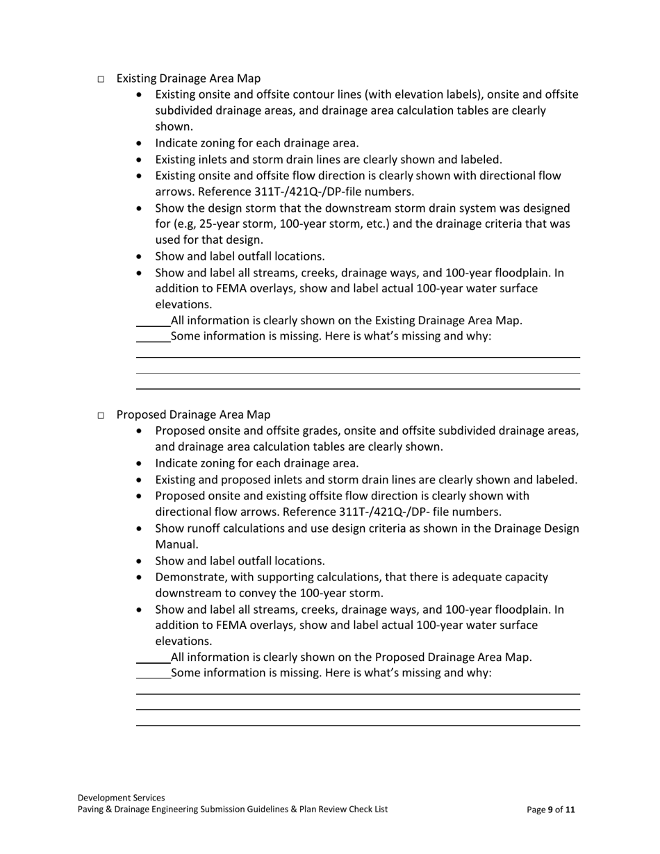 Drainage  Paving Engineering Submission Guidelines  Plan Review Check List - City of Dallas, Texas, Page 9