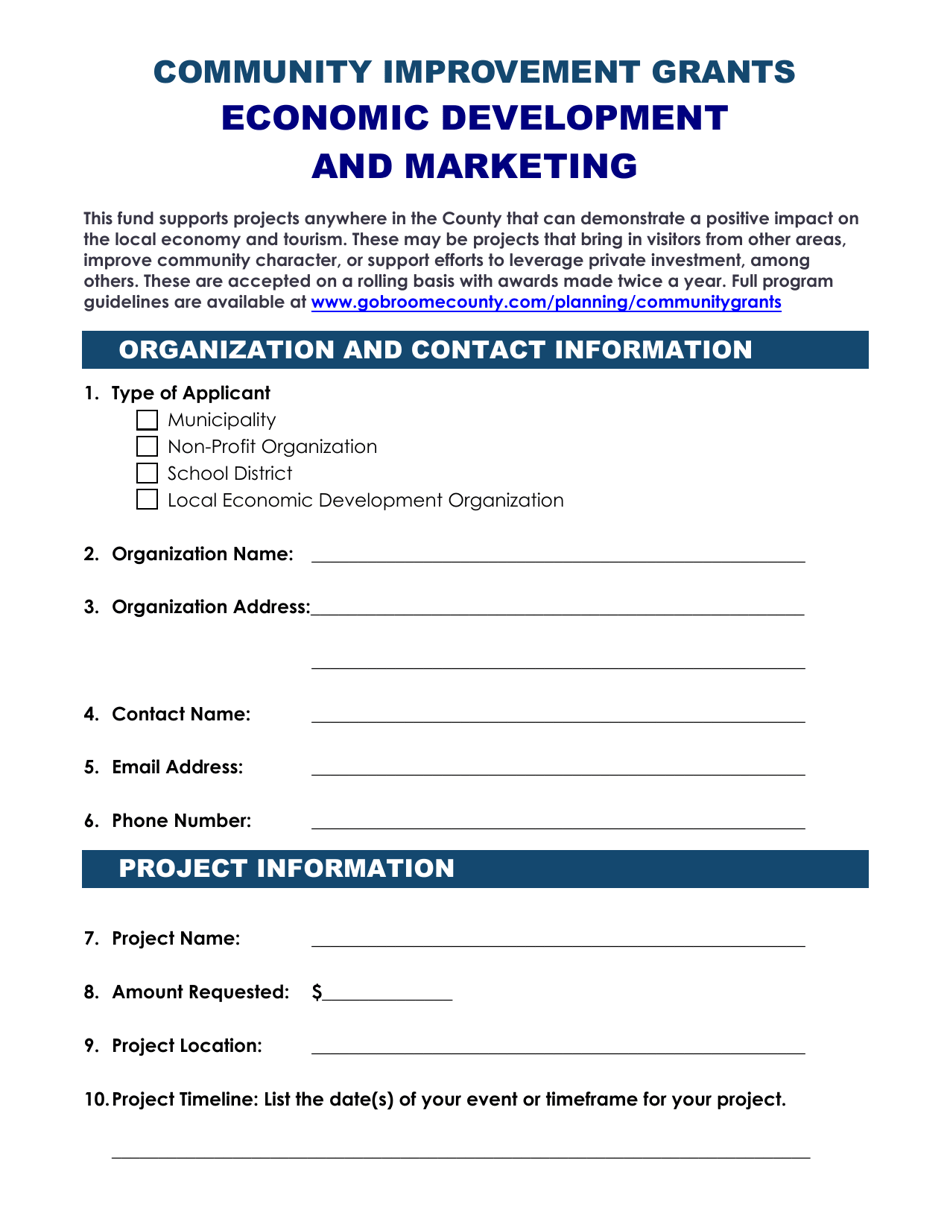 Economic Development and Marketing - Community Improvement Grants - Broome County, New York, Page 1