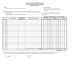 Form DLCA CPA100 Continuing Professional Education Reporting Application Form - Virgin Islands