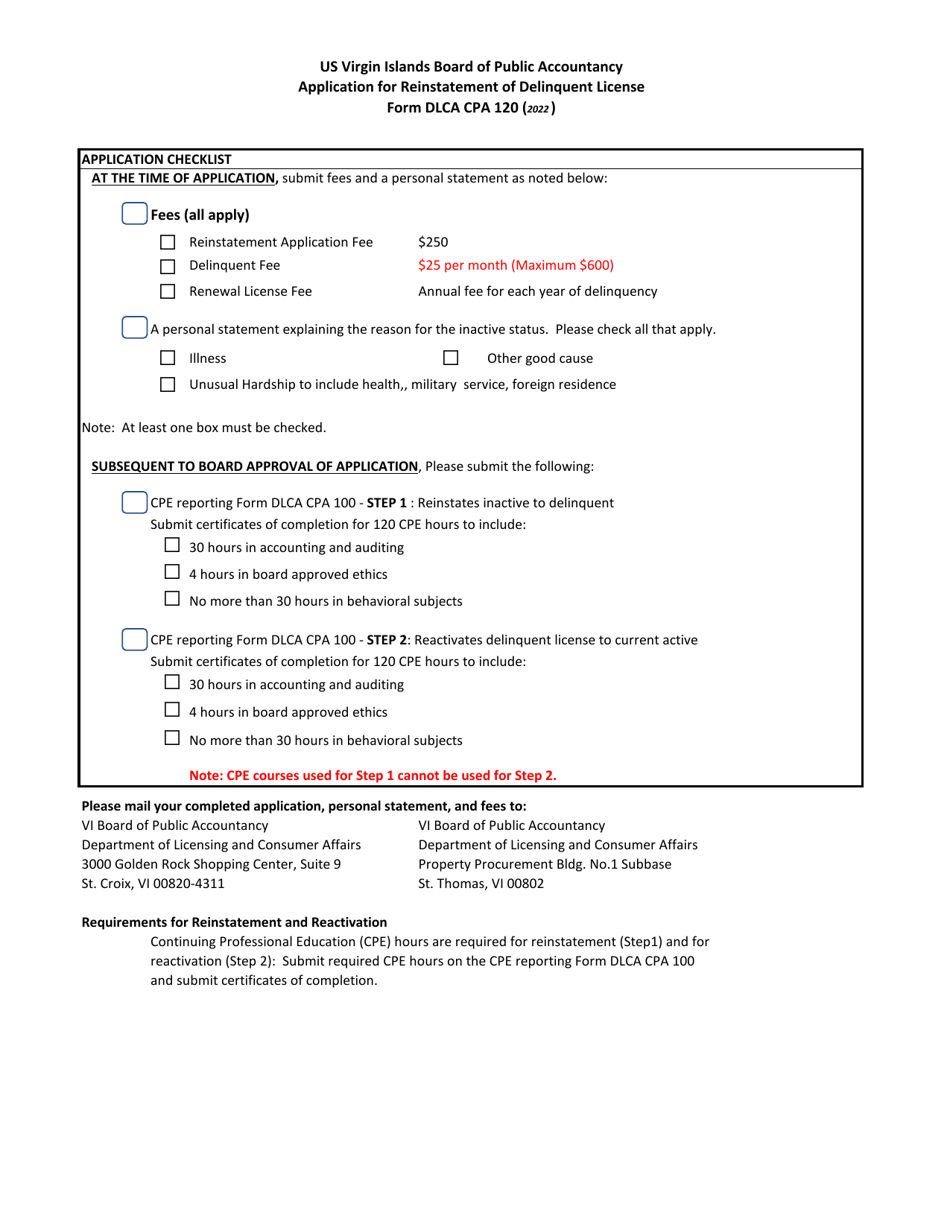 Form DLCA CPA120 Fill Out, Sign Online and Download Printable PDF