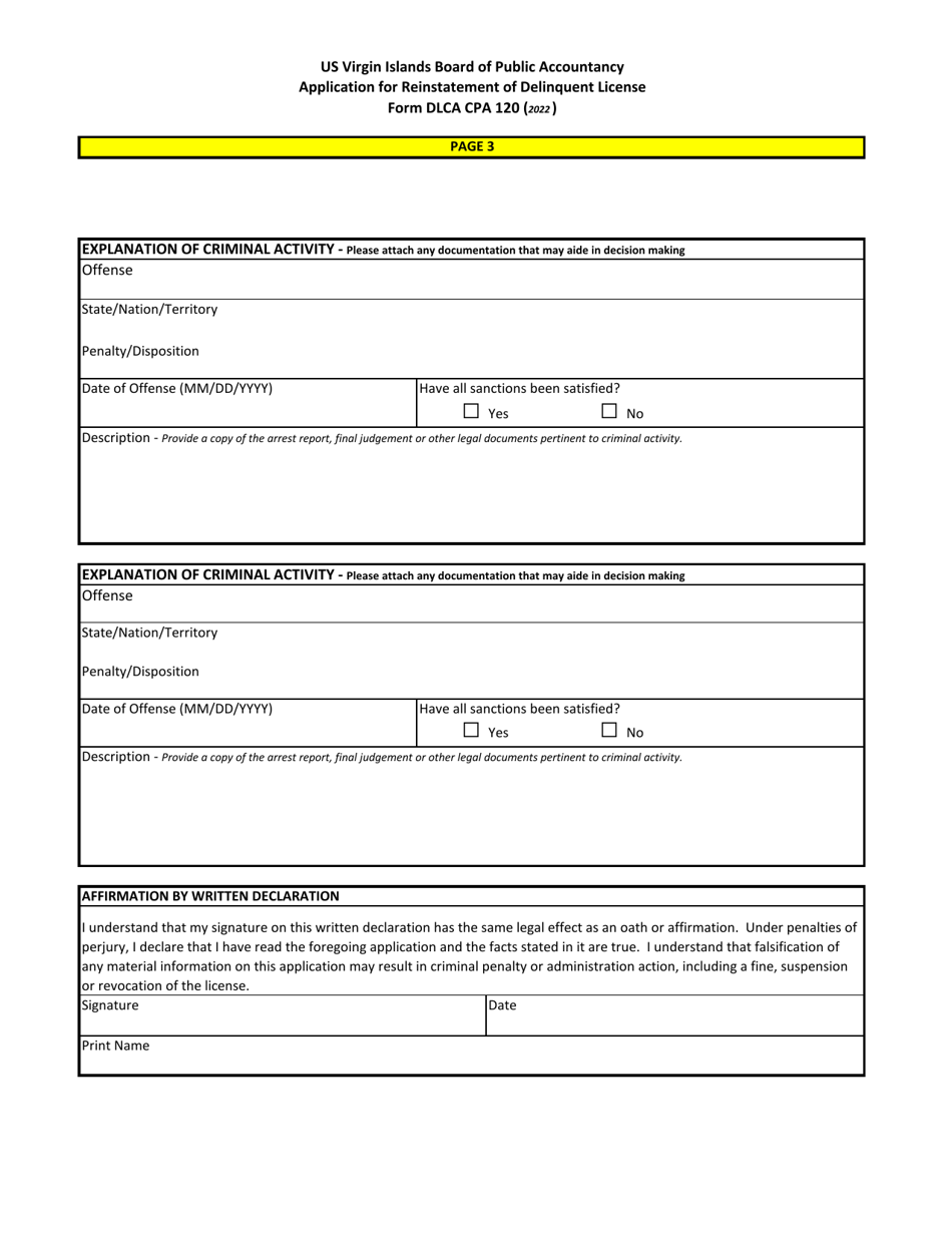 Form DLCA CPA120 - Fill Out, Sign Online and Download Printable PDF ...