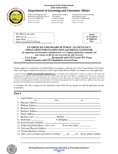 Certified Public Accountant Application for Examination and Initial Licensure - Virgin Islands Download Pdf