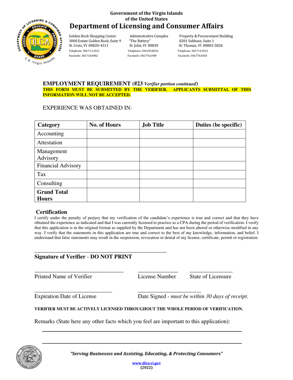 Certified Public Accountant Application for Examination and Initial Licensure - Virgin Islands, Page 5