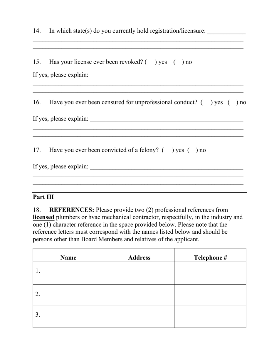 Plumbing Master Mechanic Exam Application - Virgin Islands, Page 2