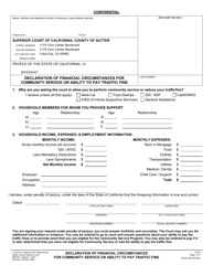 Document preview: Form TR-02 Declaration of Financial Circumstances for Community Service or Ability to Pay Traffic Fine - County of Sutter, California