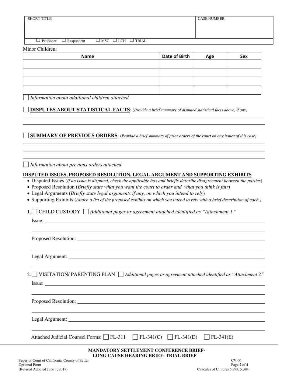 Form CV-04 Download Printable PDF or Fill Online Mandatory Settlement ...