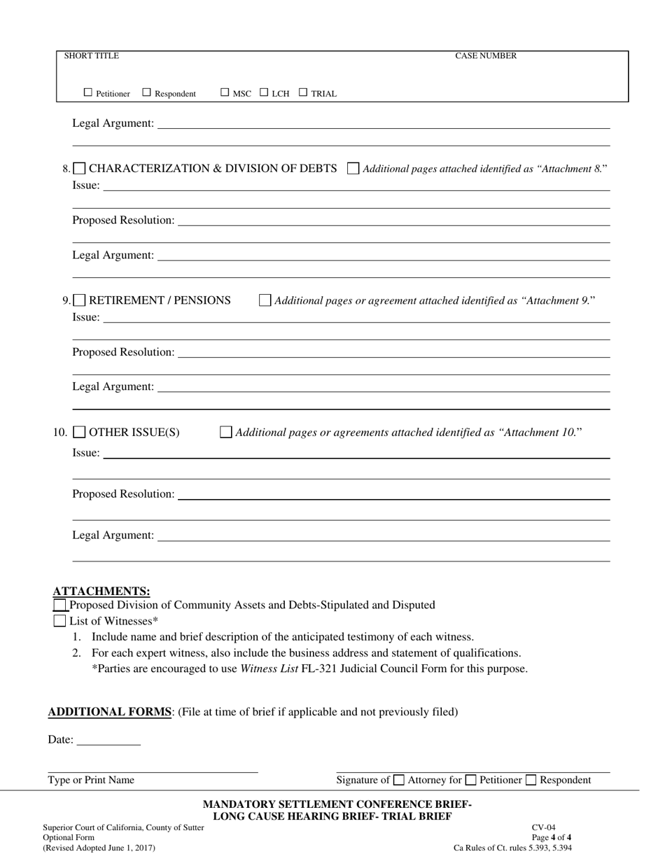 Form CV-04 Download Printable PDF or Fill Online Mandatory Settlement ...