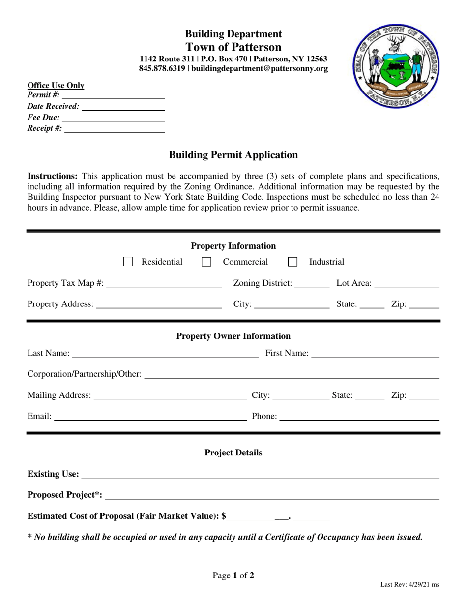 Town of Patterson, New York Building Permit Application Fill Out