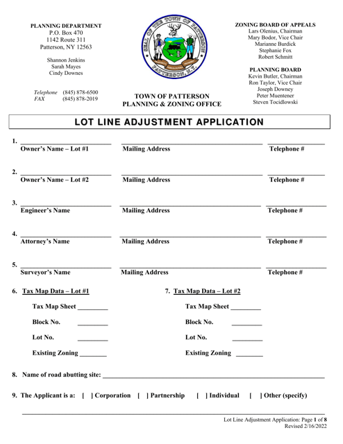 Lot Line Adjustment Application - Town of Patterson, New York Download Pdf