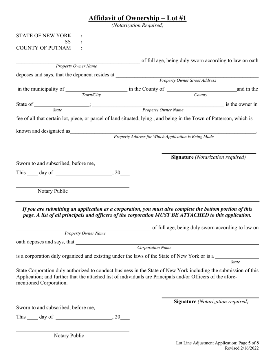 Lot Line Adjustment Application - Town of Patterson, New York, Page 5