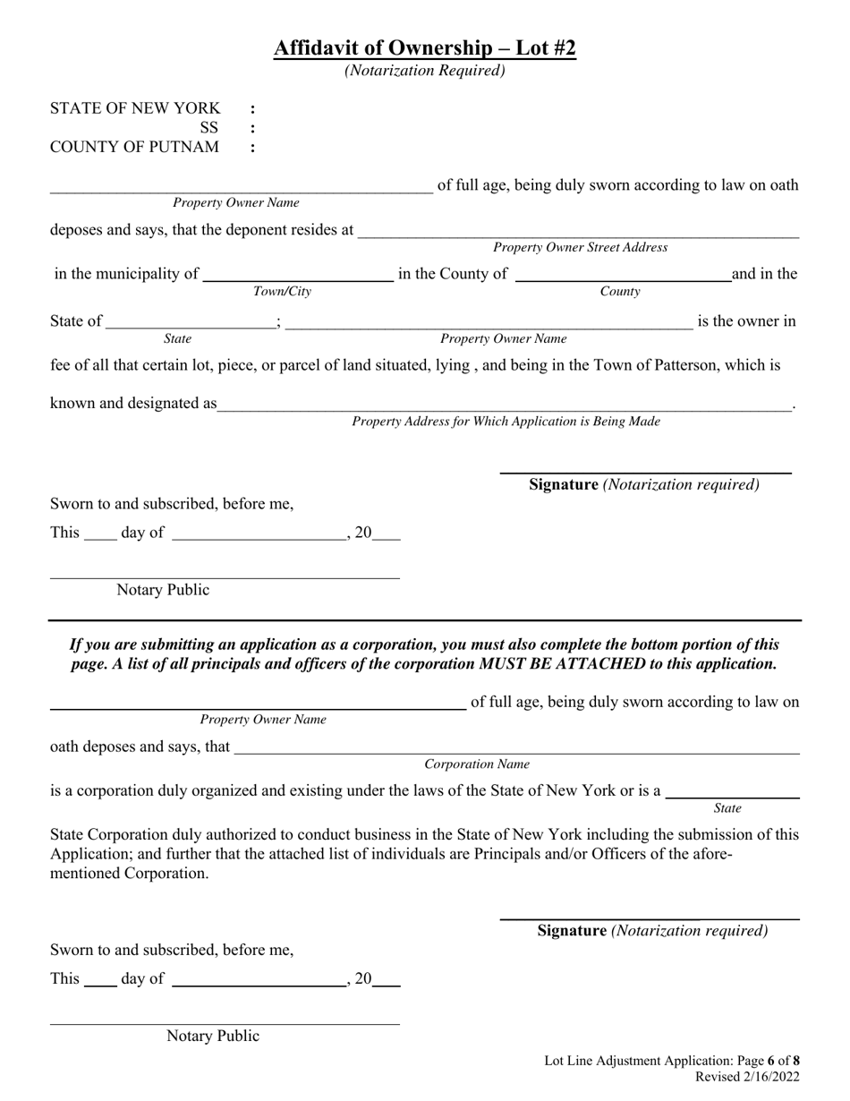 Lot Line Adjustment Application - Town of Patterson, New York, Page 6