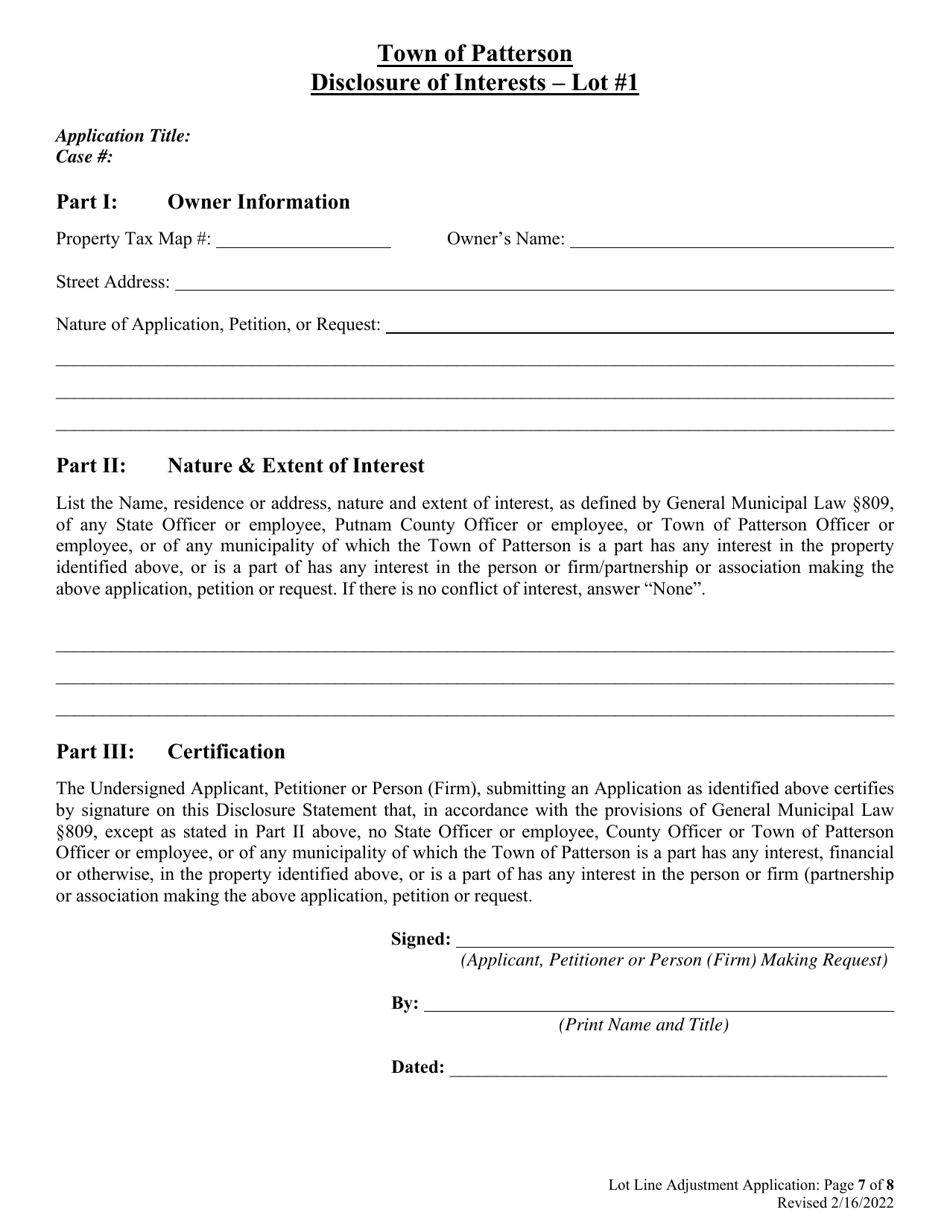 Lot Line Adjustment Application - Town of Patterson, New York, Page 7