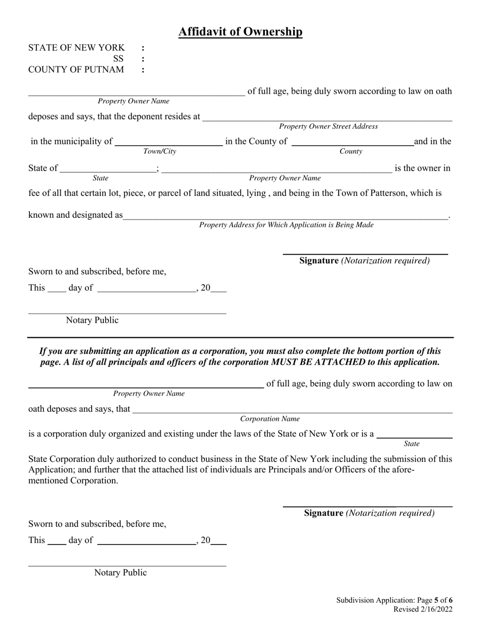 Subdivision Application - Town of Patterson, New York, Page 5