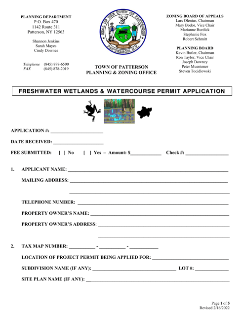 Freshwater Wetlands & Watercourse Permit Application - Town of Patterson, New York Download Pdf