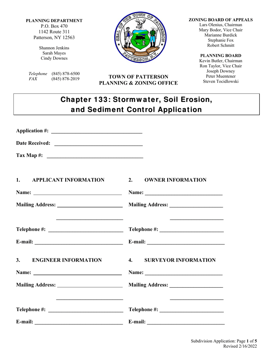 Stormwater, Soil Erosion, and Sediment Control Application - Town of Patterson, New York, Page 1