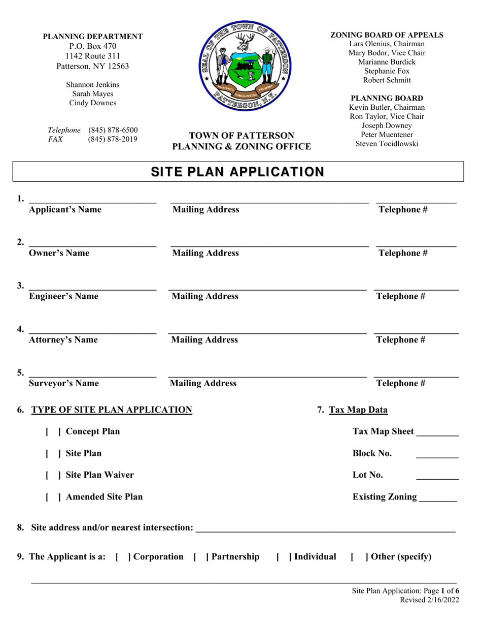 Site Plan Application - Town of Patterson, New York, Page 1