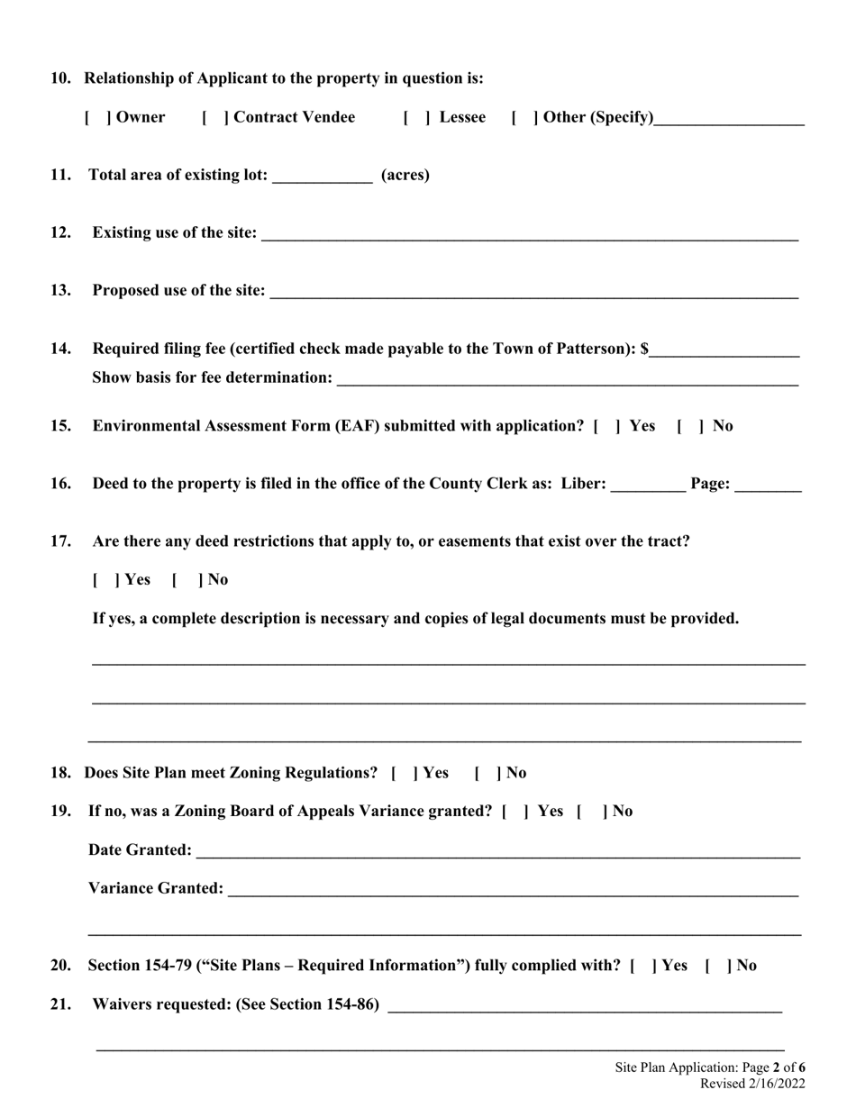 Site Plan Application - Town of Patterson, New York, Page 2