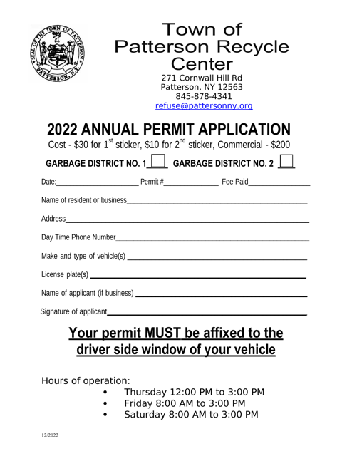 Annual Permit Application - Town of Patterson, New York Download Pdf