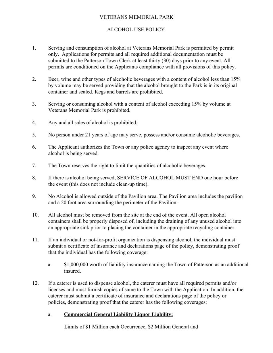 Application for Use of Park Facilities - Patterson Veterans Memorial Park - Town of Patterson, New York, Page 5