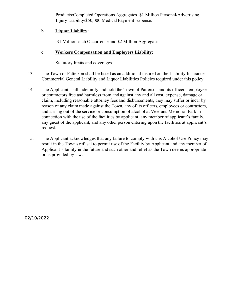 Application for Use of Park Facilities - Patterson Veterans Memorial Park - Town of Patterson, New York, Page 6