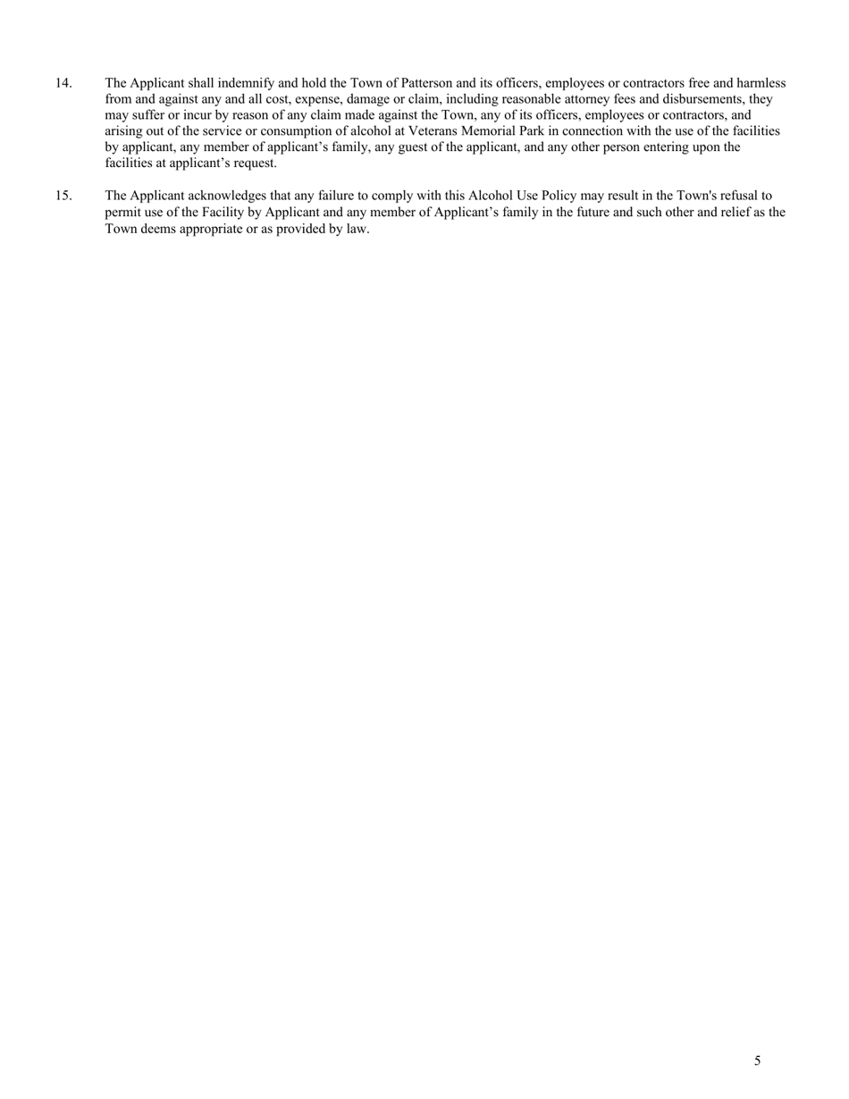 Application for Multi Use of Veterans Memorial Park Property  Facilities - Town of Patterson, New York, Page 5
