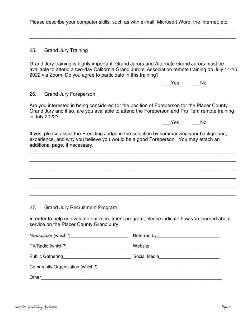 Prospective County Grand Jury Nominee Application - County of Placer, California, Page 5