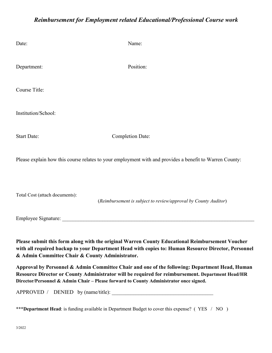 Reimbursement for Employment Related Educational / Professional Course Work - Warren County, New York, Page 1