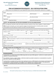 Document preview: Dsw Accommodation Request: Self-certification Form - City and County of San Francisco, California