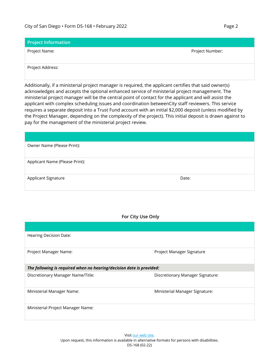 Form DS-168 Concurrent Processing Agreement - City of San Diego, California, Page 2