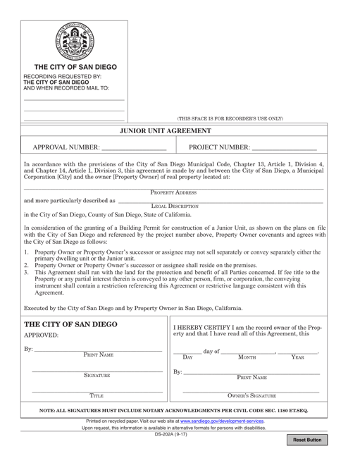 Form DS-202A Junior Unit Agreement - City of San Diego, California