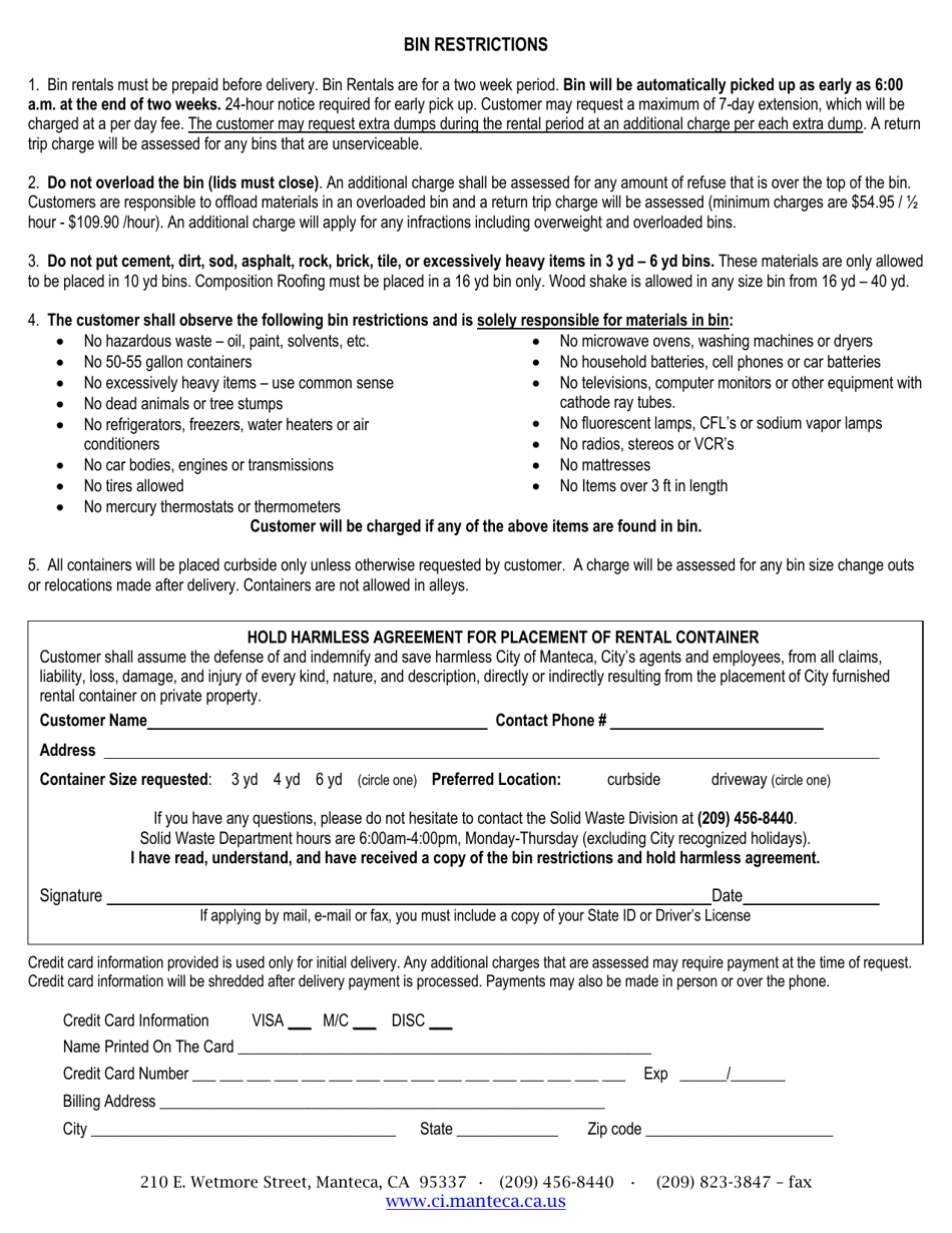 Bin Restrictions - City of Manteca, California, Page 1