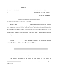 Document preview: Motion to Release Excess Proceeds - Jefferson County, Texas