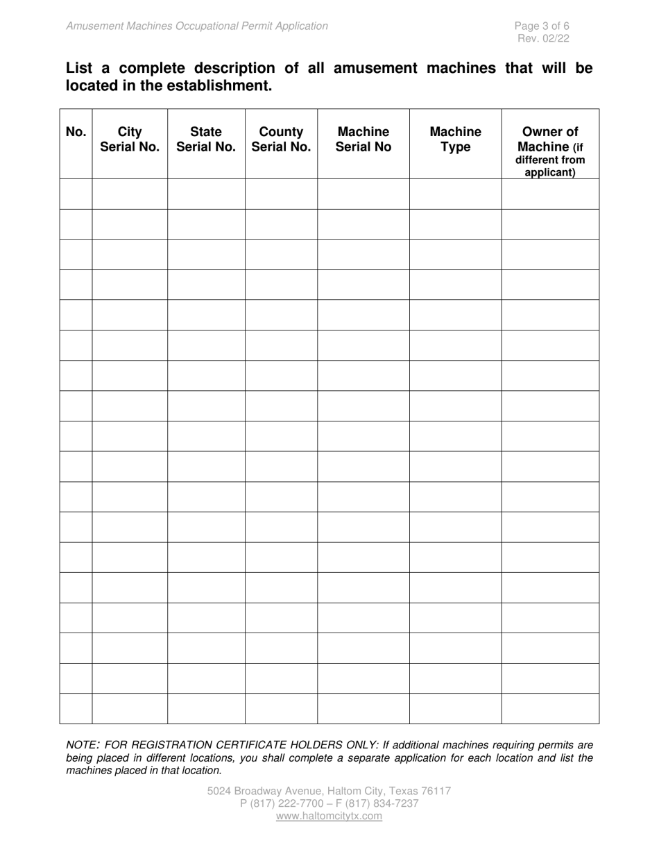 Amusement Machines Occupationalpermit Application - Haltom City, Texas, Page 3