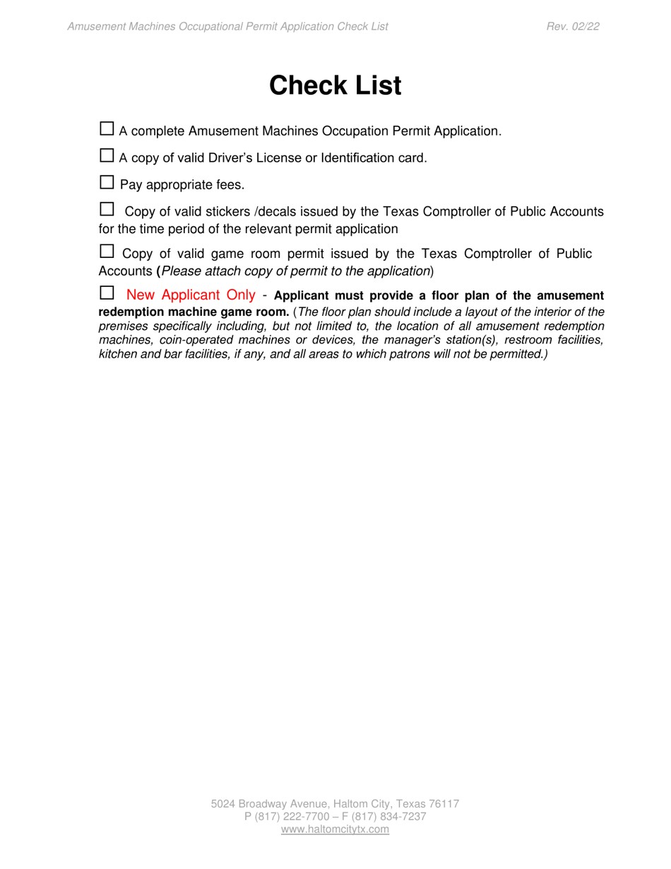Amusement Machines Occupationalpermit Application - Haltom City, Texas, Page 7