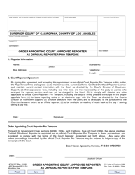 Document preview: Form LACIV237 Order Appointing Court Approved Reporter as Official Reporter Pro Tempore - County of Los Angeles, California