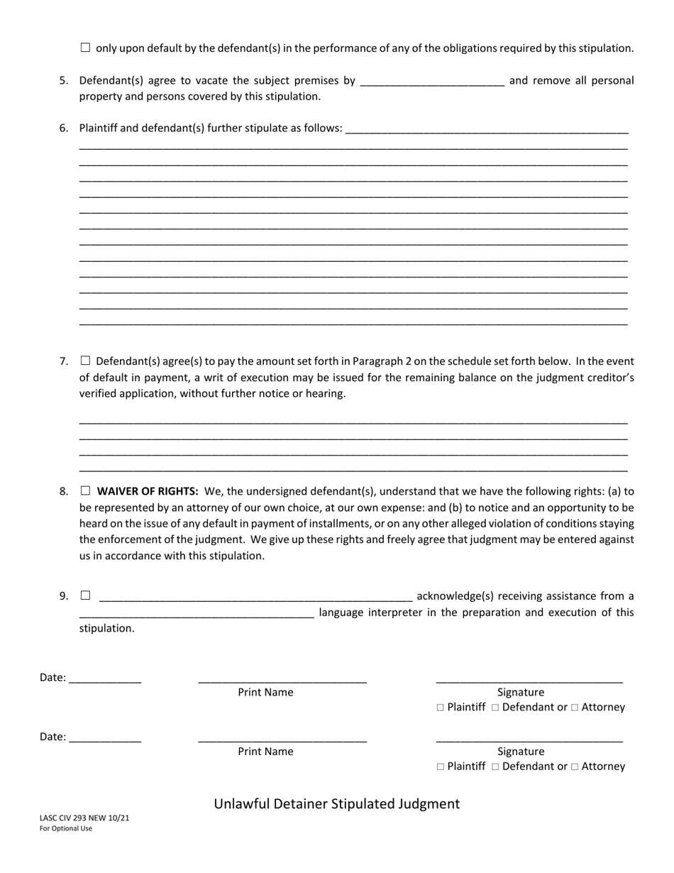 Form LACIV293 - Fill Out, Sign Online and Download Fillable PDF, County ...