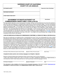 Document preview: Form FAM105 Advisement of Rights/Authority of Commissioners Under Family Code 4251(B) - County of Los Angeles, California
