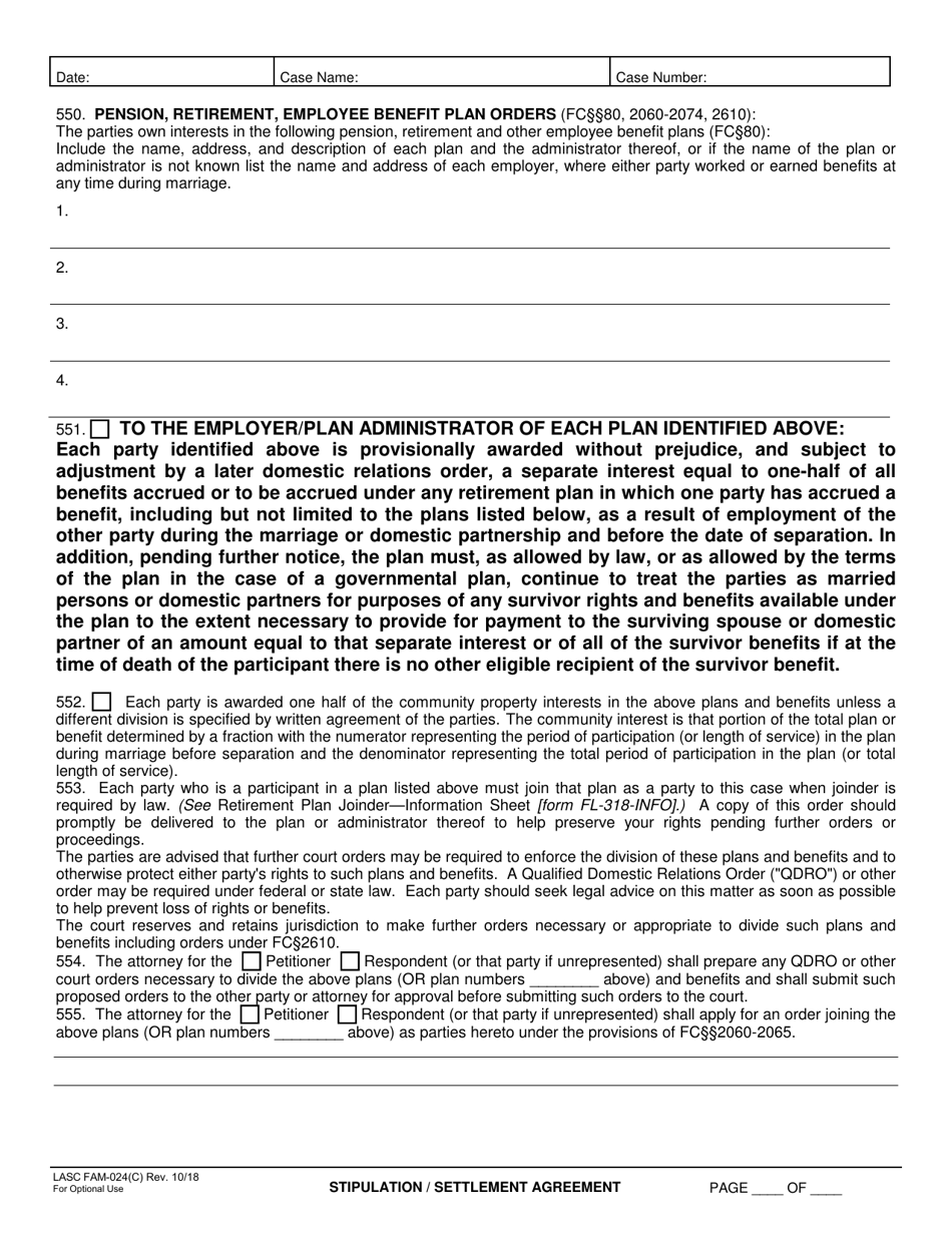 Form LASC FAM024(C) Stipulation / Settlement Agreement - County of Los Angeles, California, Page 3