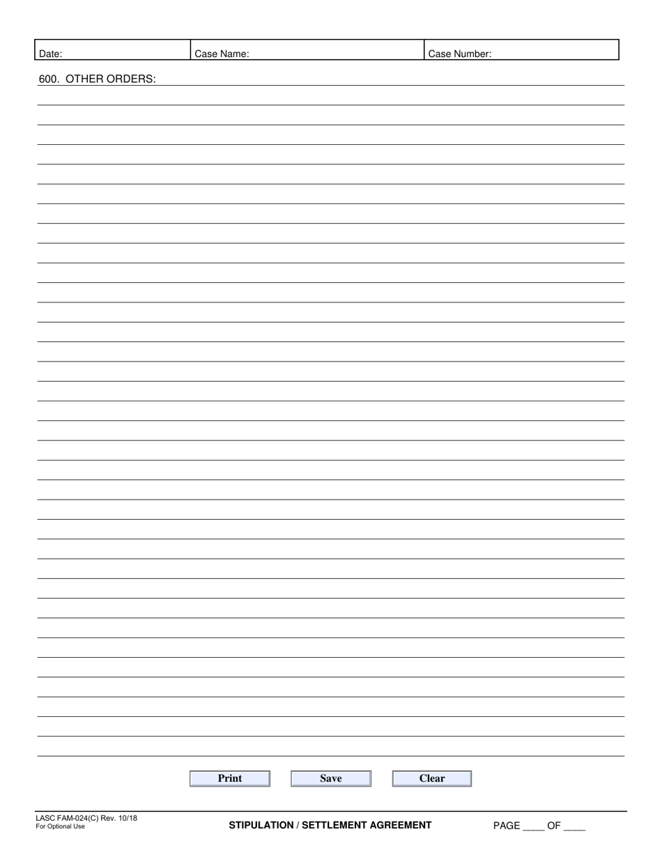 Form LASC FAM024(C) Stipulation / Settlement Agreement - County of Los Angeles, California, Page 4