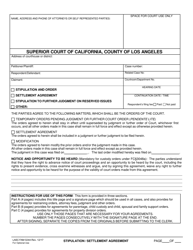 Form LASC FAM024A Stipulation/Settlement Agreement - County of Los Angeles, California