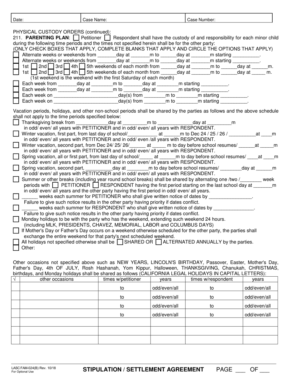 Form LASC FAM024(B) - Fill Out, Sign Online and Download Fillable PDF ...