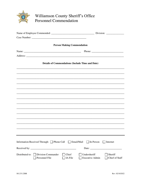 Form SO.233.22RR  Printable Pdf